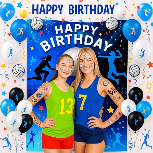 96PCS Cute Volleyball Pre-Cut Temporary Tattoos Themed Pool Birthday Party Decorations Supplies Favors Cool Funny Summer Beach Games Tattoo Stickers Gifts For Kids (Normal)