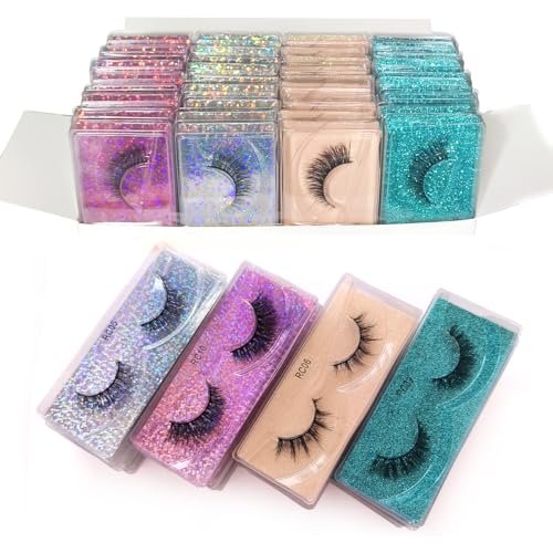 30 Pairs False Eyelashes Natural, Wholesale 5D Fuffy Volume Lashes, Faux Mink Eyelash Bulk with Portable Boxes