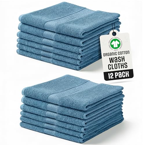 Organic Cotton Wash Cloths Plush Feather Touch Quick Dry Wash Cloths Pack of 12 GOTS & Oeko- TEX Certified | Premium Soft, Absorbent, Small Hand Face Towels Wash Rags? Turquoise