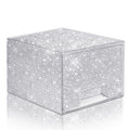 Bling Stackable Cosmetic Organizer with Silver Rhinestones, Glitter Acrylic Drawer, Shiny Plastic Organizer for Dresser, Vanity,Pantry, Home Organization and Storage