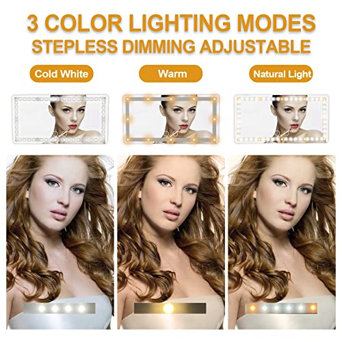 UYYE Car Visor Vanity Mirror, Rear Makeup Mirror, Touch on Screen & 3 Light Modes, Rechargeable Travel Makeup Mirror with LED Lights Mirror, Car Accessories, Built-in Lithium Battery (White)