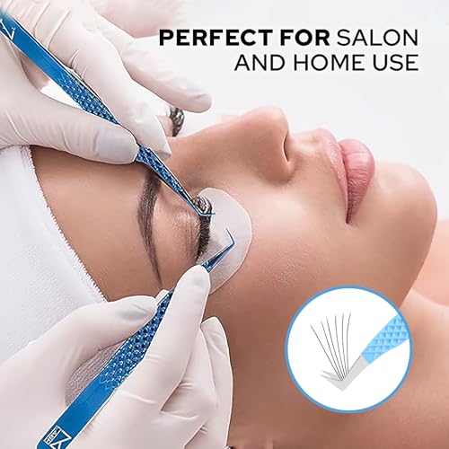 M LASH Tweezers for Eyelash Extensions (Set of 4) - Professional Lash Extension Tweezers - Fiber Tip, Japanese Steel, Diamond Grip Eyelash Extension Tweezer set (Black)