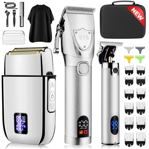 Professional Hair Clippers Set for Men, Electric Foil Shavers for Men, Barber Kit Clipper and Trimmer Set with Travel Case