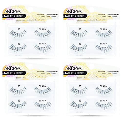 Andrea Two of a Kind False Lashes 53 - Black, Natural Look, Comfortable, Full Volume Fake Eyelashes for Glamorous Eyes, 4 Pack