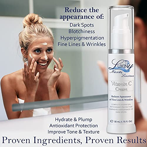Hyaluronic Acid Serum and Vitamin C Cream, Anti-Aging and Anti-Wrinkle Moisturizer, Natural Hydration, Reduces Hyperpigmentation