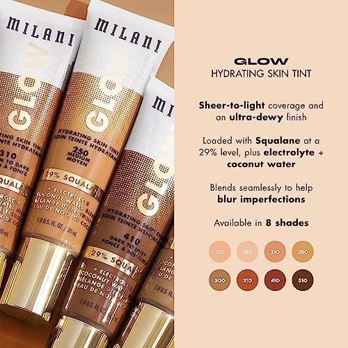 Milani Glow Hydrating Skin Tint - Medium to Dark, Dewy Finish, Light Coverage, Cruelty Free