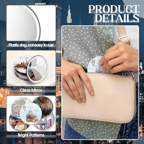 36 Pcs New York Souvenir Gifts for Women NYC Travel Makeup Mirror Bulk Mini Round Pocket Compact Mirror New York Travel Gift for Birthday Party Favors Trip Journey Gifts, 9 Styles