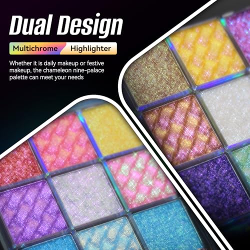 9 Color Multichrome Eyeshadow Palette,Sparkling Chameleon Glitter Shifting Eye Shadow, High Pigmented Waterproof Long-Lasting Vegan Makeup Palette (01) (02)