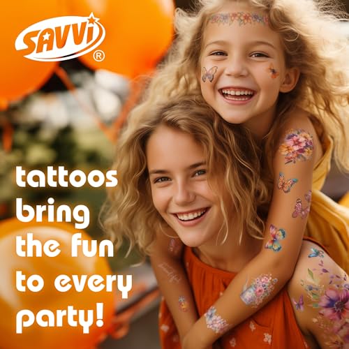 Savvi - 25 Gothic Temporary Tattoos: Skin-Safe Ink, Box Set Includes Tattoo Remover Wipes, Great for Parties or Everyday Wear, Gifts for Boys and Girls Ages 4-12+ [5 sheets, 25 count]