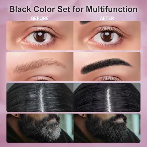Eyelash & Eyebrow Color Kit, Black Lash & Brow Color Kit, Instant Eyebrow Coloring Set with Natural Bushy Results, Easy Use & Salon at Home, 7ml, Black