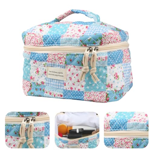 Cute Makeup Bag for Women(2 Pcs), Travel Cosmetic Bags, Quilted Coquette Aesthetic Floral Toiletry Organizer Bag (43 - Grid Rose/4PCS)