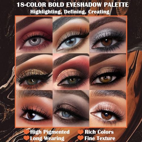 Matte Eyeshadow Palette Pro 18 Colors Pigmented Shimmer Glitter Eye Shadow Palette, Long Lasting Waterproof Dark Smokey Powder Cosmetics Pallet Halloween Valentine Gift Makeup Kit (01# Seductress)