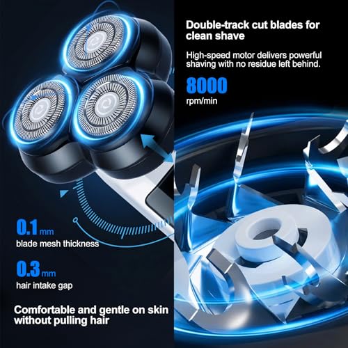 2-Pack Electric Rotary Shavers for Men 3D Floating Head Rotary Razor USB-C Rechargeable Easy Clean Magnetic Head Ideal Gift for Dad Husband Travel Razor for Men