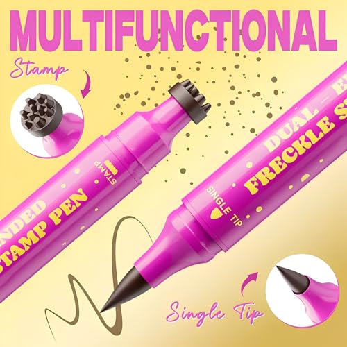 Dual-Ended 2-in-1 Freckle Pen & Stamp, Professional Waterproof Set with Precise Tip for Natural Sunkissed Freckles, Smudge-Proof Long-Wear, Ideal Fake Freckle Makeup Tool
