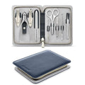 Manicure Set 9 in 1,Professional Pedicure kit,Stainless Steel Manicure Kit,Portable Travel Grooming Kit Nail Care Tools,Nail Clippers Pedicure Tools with Leather Travel Case (Dark Blue)