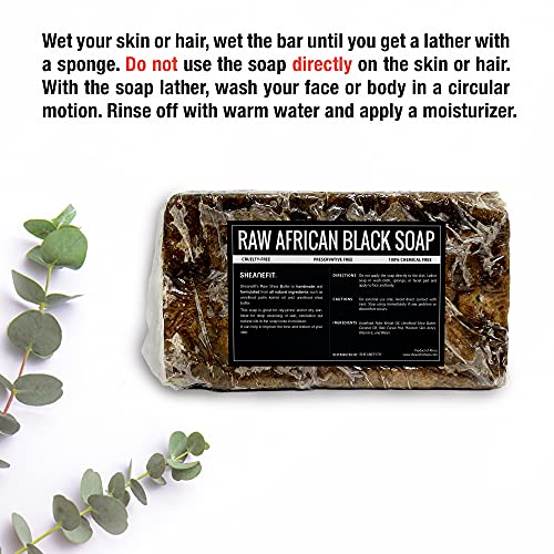 Sheanefit Raw African Black Soap Bar - For All Skin Types - Face, Body, Hair Soap Bulk Bars (15 Ounce (Pack of 5))