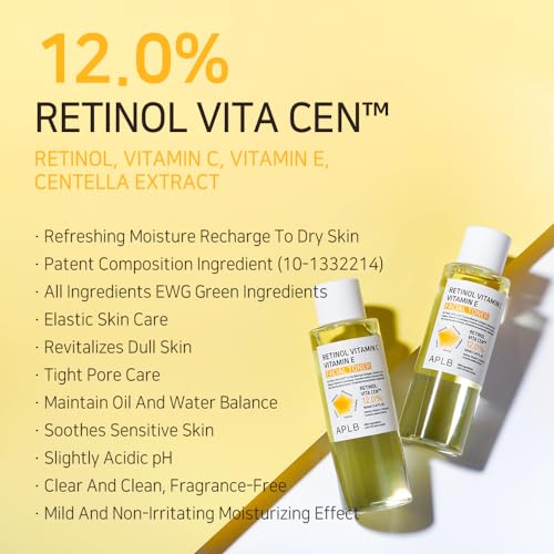 APLB Retinol Vitamin C Vitamin E Facial Toner | Retinol VITA CEN¢â 12.0% 5.41 FL.OZ/Korean Skincare, Replenishing Moisture, Revitalize for Gentle and Improve Skin Texture Through Retinol