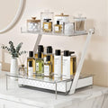 3-Tier Bathroom Countertop Makeup Organizer - Tall Big Make Up Storage with Slide-Out Tray & Bottom Drawer, Transparent Acrylic for Cosmetics Brushes Lipsticks Skincare