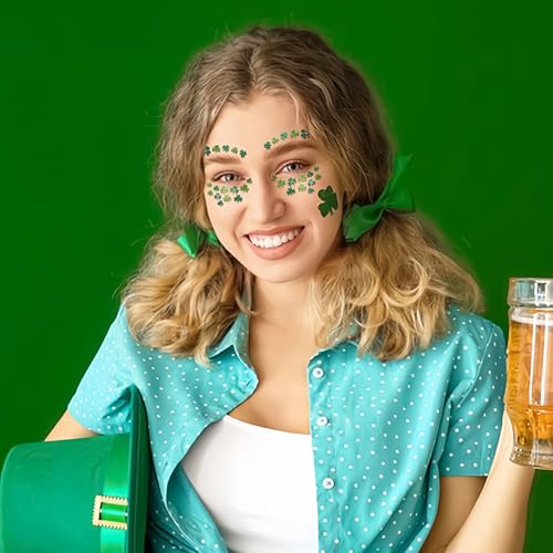 2 Sheets Shamrock Glitter Face Tattoo Jewelry, St. Patrick's Day Celebration Face Gems with Assorted Designs, Sparkle Glitter in Parades, Parties & More (style2)