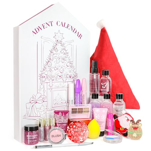 Makeup Advent Calendar 2025 Christmas Gifts, Beauty Calendar 2025 for Women, Teen Girls, Skin Care Advent Calendar with Mascara, Blush, Lip balm, Shower Gel, 2025 Self Care Gifts for Women