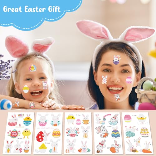 80 PCS (10 Sheets) Luminous Easter Temporary Tattoos for Kids, Basket Stuffers Bulk, Glow Easter Decorations Party Favors Supplies Essentials, Easter Games for Toddlers Boys Girls