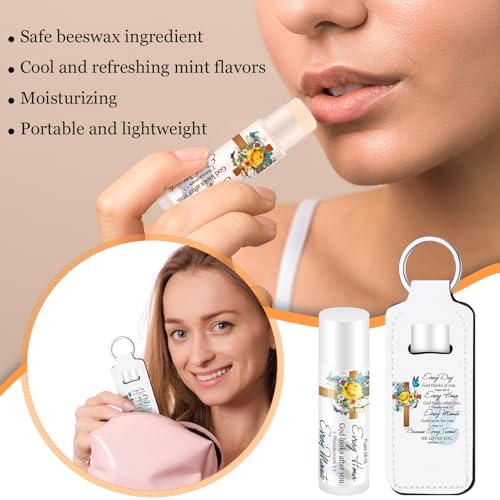 36 Pcs/18 Set Christian Gift for Women Christian Lip Balms and Lip Holder Keychain Bulk Faith Scripture Bible Verse Gift Religious Church Party Favor for Mom Staff Employee(Everyday)