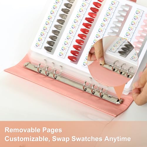 144 Magnetic Nail Swatch Book,Leather Nail Color Display Book with 144 Magnetic Tips & Number Labels,Professional Nail Salon Color Display Book for Easy Preview & Storage ( 3 Page )