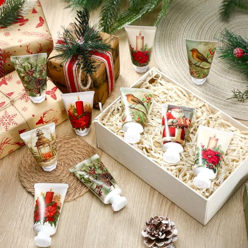 48 Pcs Christmas Hand Cream Bulk Gift Set Retro Christmas Mini Hand Lotion Travel Size Moisturizing Body Cream for Women Homeless Birthday Xmas Gift Stocking Stuffer