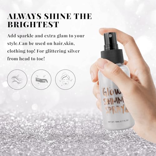 Body Glitter Spray for Hair & Face - Shimmer Makeup Spray with Glitter for Women & Kids, Non-Sticky Glitter Hairspray for Parties, Halloween & Cosplay, Lasting Sparkle 2.7 Fl Oz£¨White£©
