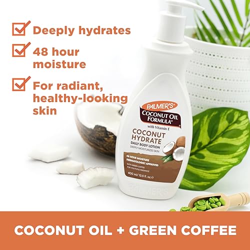 Palmer's Coconut Oil Formula Body Lotion for Dry Skin,Hand & Body Moisturizer with Green Coffee Extract & Vitamin E,Pump Bottle,13.5 Fl Oz,(Pack of 2)