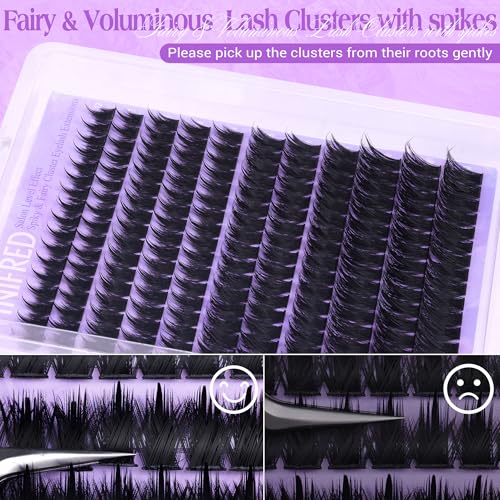 Winifred Lash Clusters Fairy Cluster Eyelash Extensions Dramatic Lash Clusters with spikes Voluminous Eyelashes Thick Eyelash Cluster D Curve 12-20mm 187pcs Individual Lashes DIY Lashes