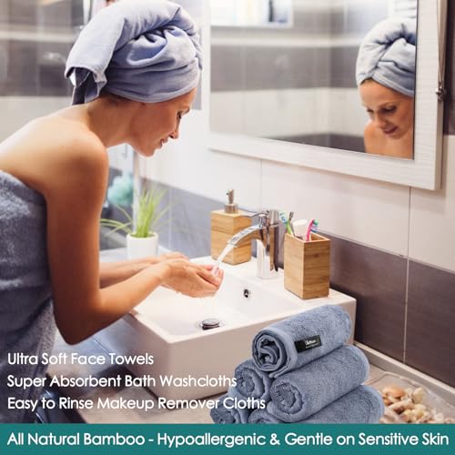 Wash Cloths 12 Pack, 13x13 inch Large Face Towel on Sensitive Skin, Easy to Clean Slate Blue Makeup Eraser Cloth, Super Soft and Gentle Bath Washcloths for Face and Body, Reusable Facial Clean Clot