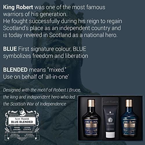 Scott Hamish Blue Blended Set - Skincare Set for Men with Face Wash, Face Toner & Facial Emulsion ? Intensive Moisturizing and Conditioning Aftershave Kit Enriched - Bergamot & Musky Scent