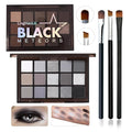 Black Grey Smoky Eyeshadow Palette,15 Colors Matte Shimmer Pigmented Eye Shadow Makeup Palette Set with 3 Eyeshadow Brushes,Glitter Eye Shadow Palette for Daily Halloween Goth Makeup(A)