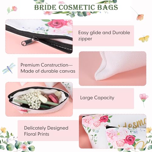 Weewooday 8 Pieces Bridesmaid Makeup Bag Bridesmaid Proposal Gifts Canvas Makeup Bags Matron of Honor Bridal Cosmetic Bag Maid of Honor Bridesmaids Present for Brides Wedding Parties