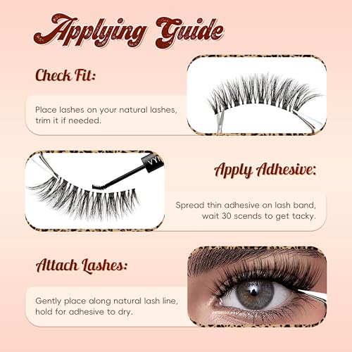 Natural Lashes 0.05mm PBT Fiber Lightweight Wispy Lashes, 0.1mm Superfine Invisible Clear Band 14mm False Eyelashes, 5 Pairs Fake Eyelashes Wispy Cat Eye Lashes(Glitz-5 Pairs Lashes Pack)