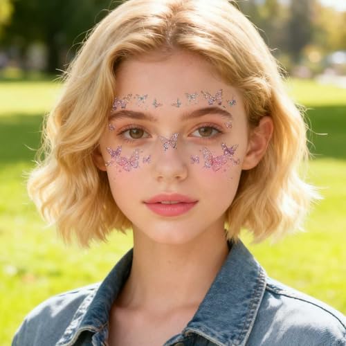 12 Sheets Glitter Butterfly Temporary Tattoos Sticker for Women Eye Face Makeup Decoration, Flash Fairy Body Art Shiny Butterflies Waterproof Fake Tattoos for Festival Party Eye Decor Q996