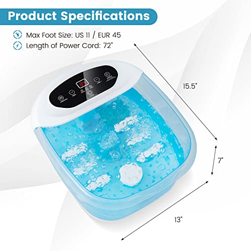 COSTWAY Foot Spa Bath Massager, with Heat, Bubbles & Vibration Mode, 12 Rollers & Pedicure Stone, Mini Acupressure Massage Points, Digital Temperature Control (Blue)