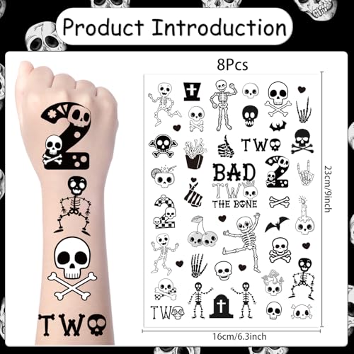 Bad Two the Bone Temporary Tattoos - Yoyuspy 200+ Bad Two the Bone Party Decorations Favors Supplies Birthday Decorations Cute Black White Skeleton Skull Tattoo Stickers Rewards