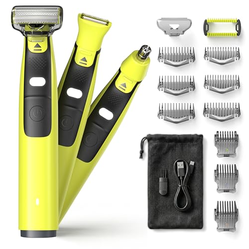Men¡¯s Grooming Kit, Electric Shaver & Nose Hair Trimmer with LED Light, USB-C Rechargeable, IPX6 Wet/Dry Body & Groin Groomer, 6 Guide Combs 1?6mm, Body Comb, Protective Cap, Travel Bag