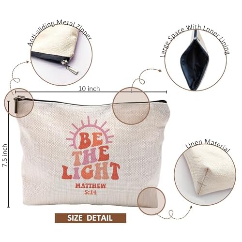 Christian Gifts for Women,Bible Verse Makeup Bag,Be The Light Cosmetic Bags With Zipper,Makeup Bag Gifts for Christian Women