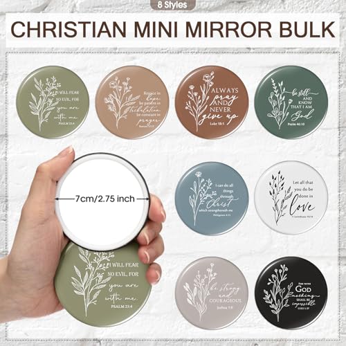 Fumete 8 Sets Christian Gift for Women Easter Mother's Day Sunday School Teacher Makeup Bag Flower Bible Verse Coffee Cup with Bamboo Lid Straw Religious Church Mini Compact Mirror (Bible-c)