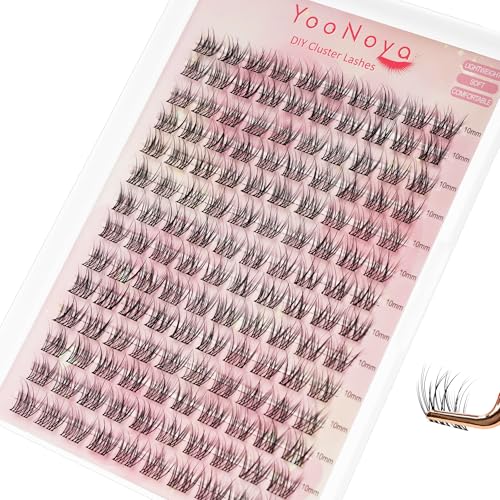 Wispy Lash Clusters 140 Pcs 10mm Short Eyelash Clusters C Curl Cluster Eyelash Extensions Natural Wispy Cluster Lashes Reusable Individual Invisible Band Lash clusters (QX-10mm)