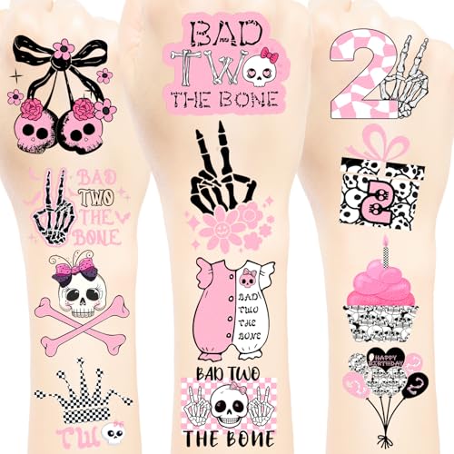 Bad Two the Bone Temporary Tattoos Stickers, Bad Two the Bone Birthday Decoration Girl Supplies Gifts for Girl Rock Music 2 Year Old Birthday Born to Rock Party