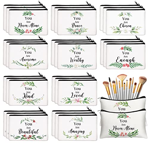 Irenare 30 Pcs Inspirational Makeup Bag Canvas Cosmetic Bag Bulk Employee Appreciation Gifts for Women Bulk Friends Coworker Employee Mom Aunt Faith