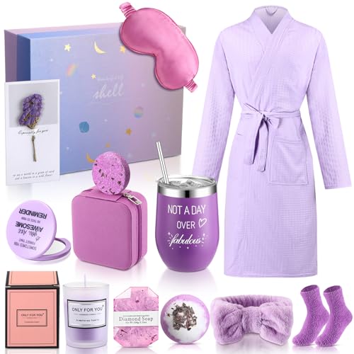 Nuogo 13 Pcs Birthday Gifts for Women Spa Basket Set for Women Mother's Day Gifts Mirrors Socks Steamers Jewelry Case Bath Robe Mom Nurse Girlfriend Wife