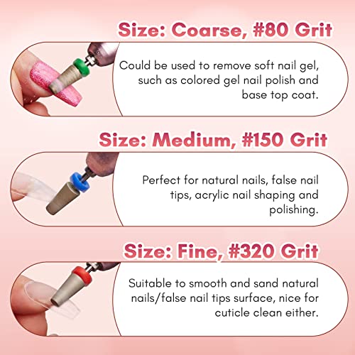 Makartt Tapered Barrel Carbide Diamond Sanding Buffer Bit Bundle 5 in 1 Tungsten Carbide Nail Drill Bit, Safety Cuticle Buffer Bit, Under Nail Cleaner Bit
