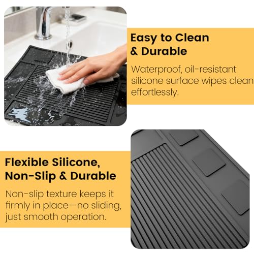 Magnetic Barber Mat for Clippers - Professional 4-Slot Tool Organizer Station with Strong Magnet, Non-Slip Flexible Silicone Mat for Barber Shop & Salon Accessories