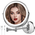 Wall Mounted Lighted Makeup Mirror, 8" Rechargeable Double-Sided Light up Magnifying Mirror 1x/10x, 3 Colors Led Vanity Mirror with Lights, Touch Dimmable 360¡Æ Rotation Foldable