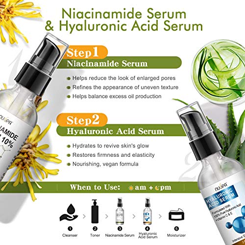 Niacinamide Serum 10% Plus Zinc 2% for Face Skin Care Vitamin B3 Facial Serum with Hyaluronic Acid for Acne Pore Reducer Treatment